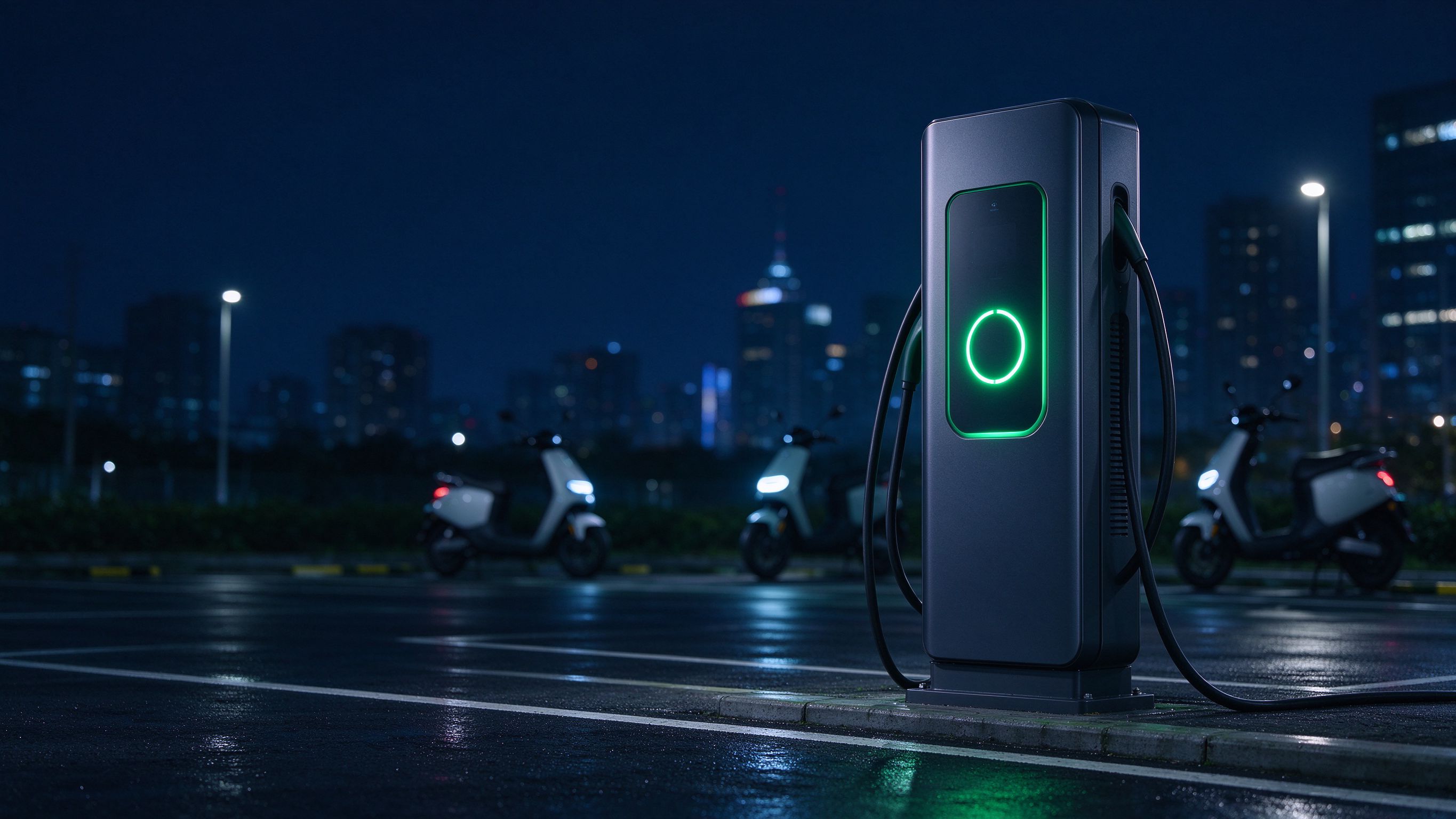 Modern DC fast charging station at night